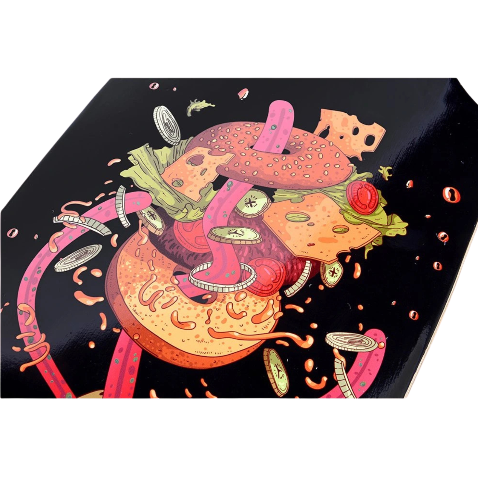 Tempish Frogman longboard – grafische print detail op de onderkant.