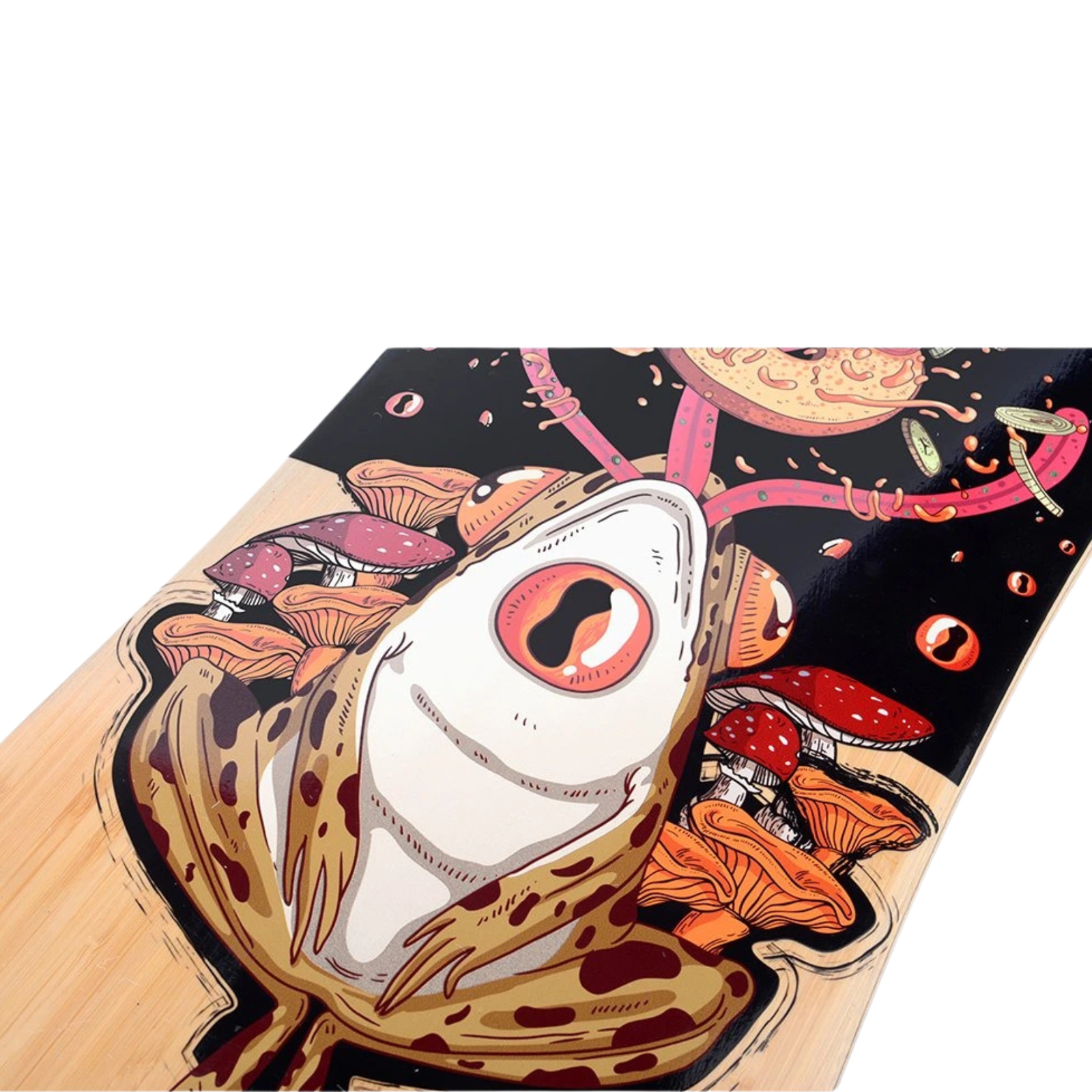 Tempish Frogman longboard – achterkant met zicht op wielbasis en assen.