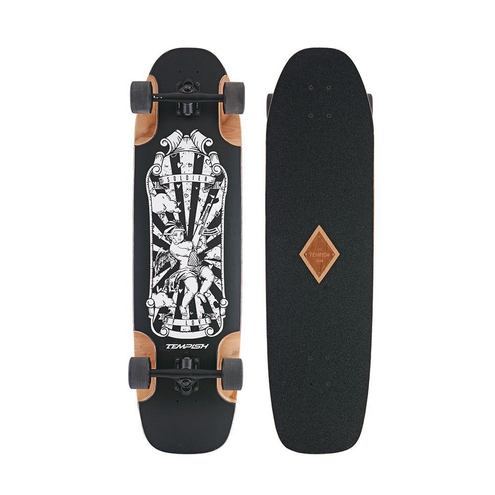 Tempish Amar Longboard bovenaanzicht zwarte griptape en natuurlijke houtnerf