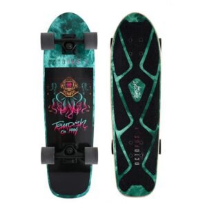 Tempish Octopuss cruiser board bovenaanzicht zwart griptape aqua graphic